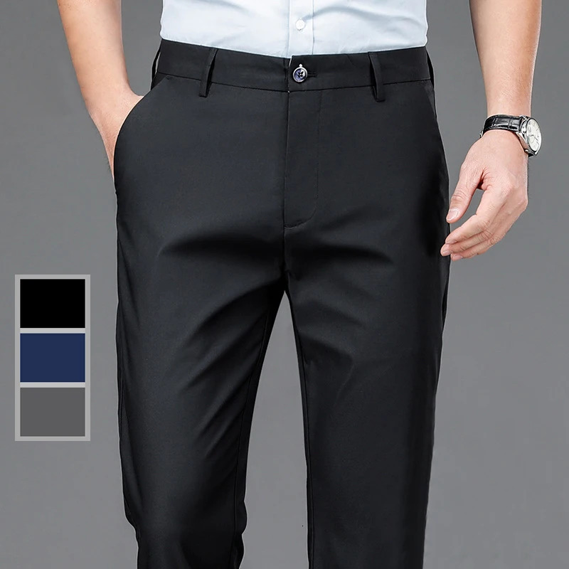 Male Pants Stretch Solid Black Smart Casual Mens Trousers Office Quick Dry Suit Pants Spring Autumn Korean Straight Pants 260612