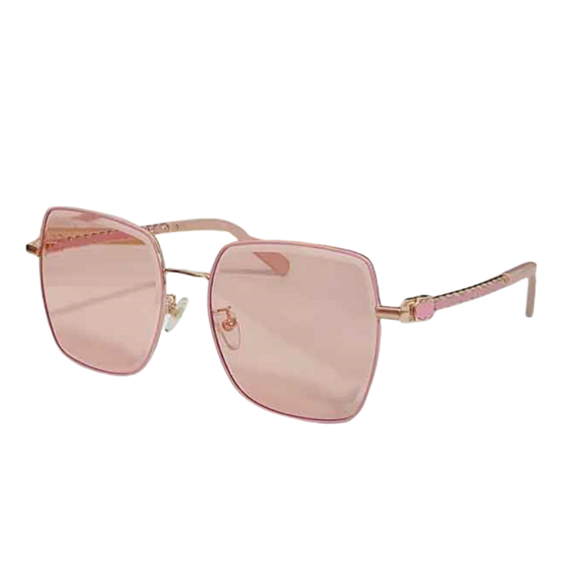 Women Light Metal Oversized Square Sunglasses Thin Rose Gold Frame Solid Light Pink Lens Elegant Pink Braided Leather Temple UV400 Anti Glare Fashio