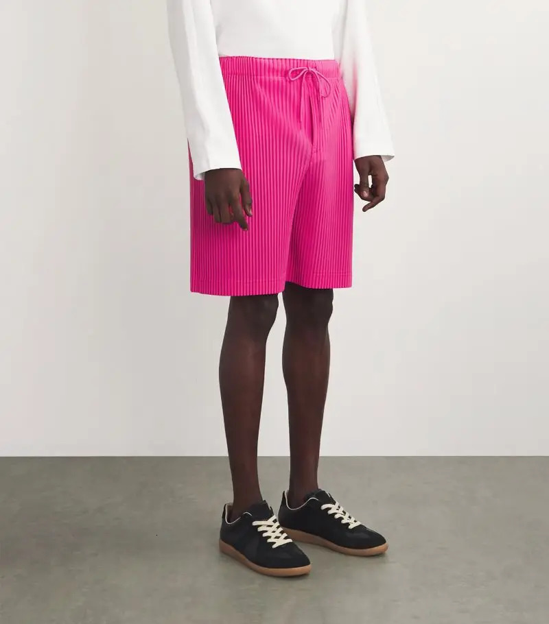 Miyake Pleated Homme Plisse Mens Shorts Mid Pants Belt Smart Casual Rose Red Pants 260612