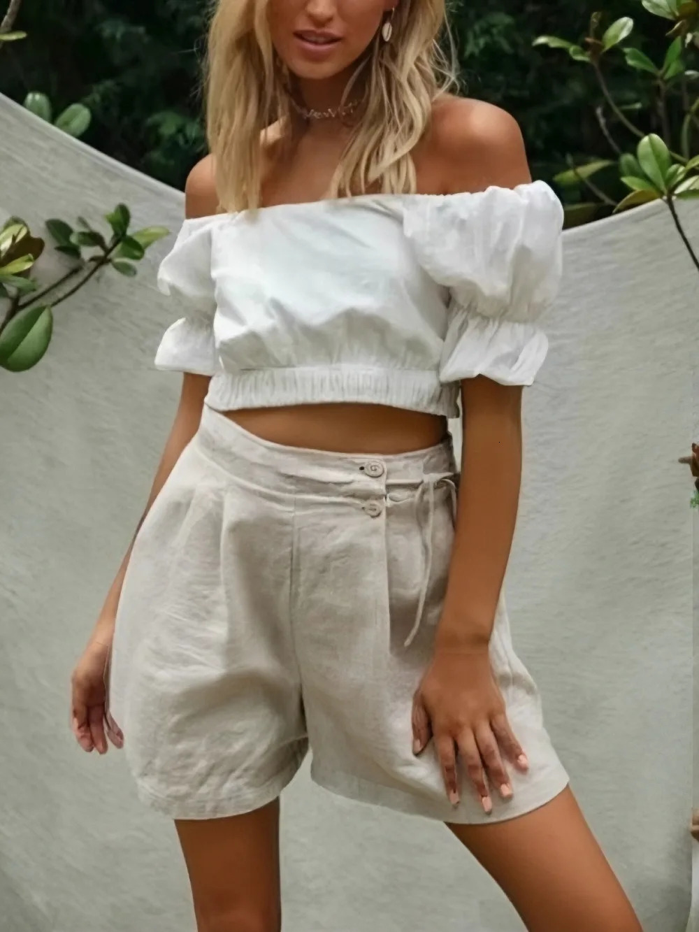 Vintage Chic Solid Linen Cotton Shorts for Women Bohemian Happie Summer Short Beach Elastic Waist Cargo Boho Shorts 260612