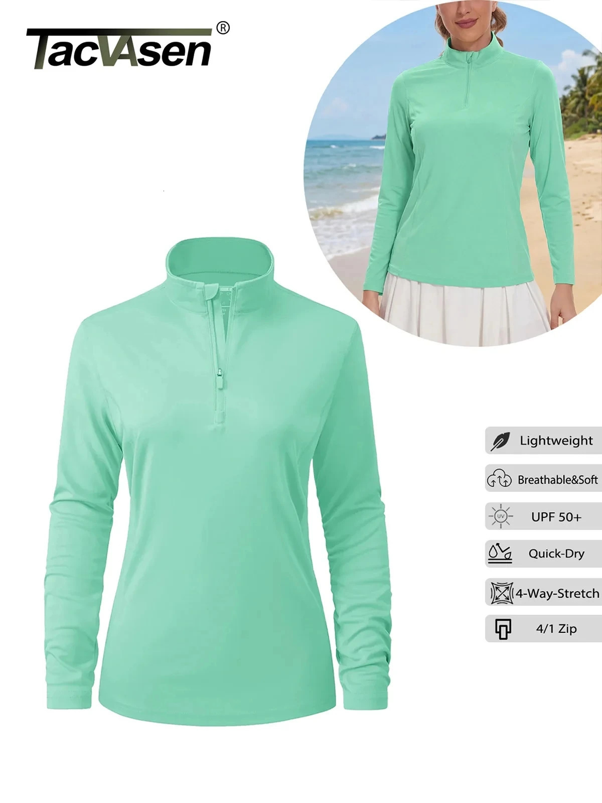 TACVASEN UPF50 Quick Dry Long Sleeve Performance T-Shirts Womens Sun Protection Running Hiking Fishing Tee Shirts Tops Outdoor 260612