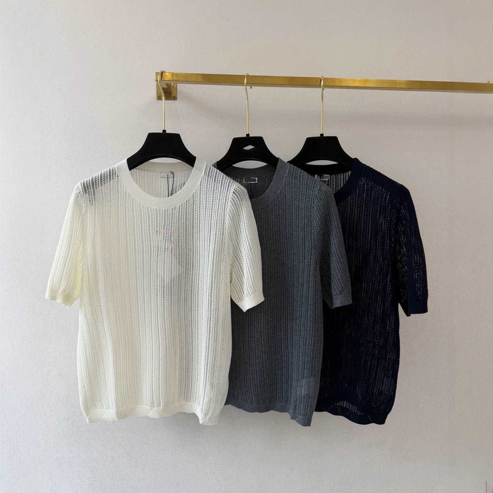 Designer Women's Knits & Tees Premium 26 Summer Hollow Short-Sleeve Knit Shirt for Women, Round Neck, Loose, Breathable, Versatile Top