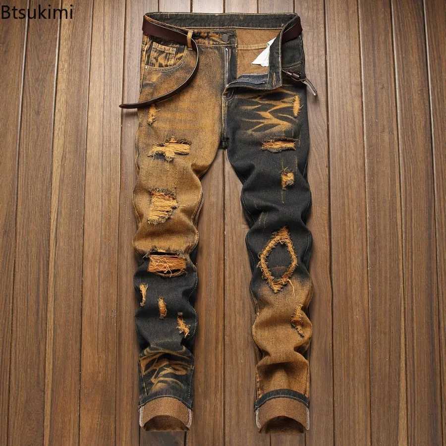 New Retro Jeans Mens Ripped Straight Leg Pants Ripped Jeans Fashionable Casual Pants Trousers Pants Male Street Wear Clothing T260410