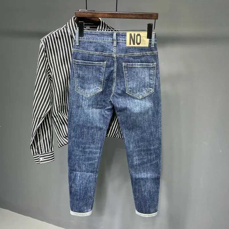 Jeans Mens Spring and Summer New High-end Trend Blue Slim-fitting Pants Brand Korean Streetwear High Street Retro Long Pants T260410