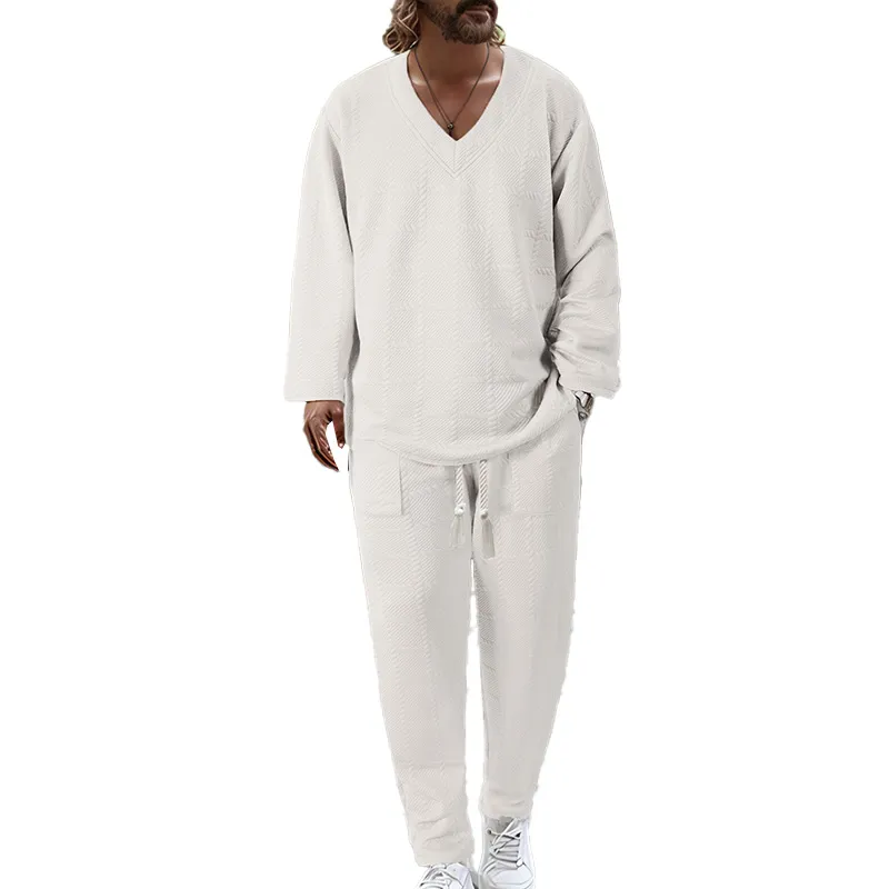 Man Clothes Autumn Sweater Sweatpants Sweatsuit Set Men Mens Tracksuit sports Suits v neckline jumper tops 2 pcs set suit pullover and long pants tr