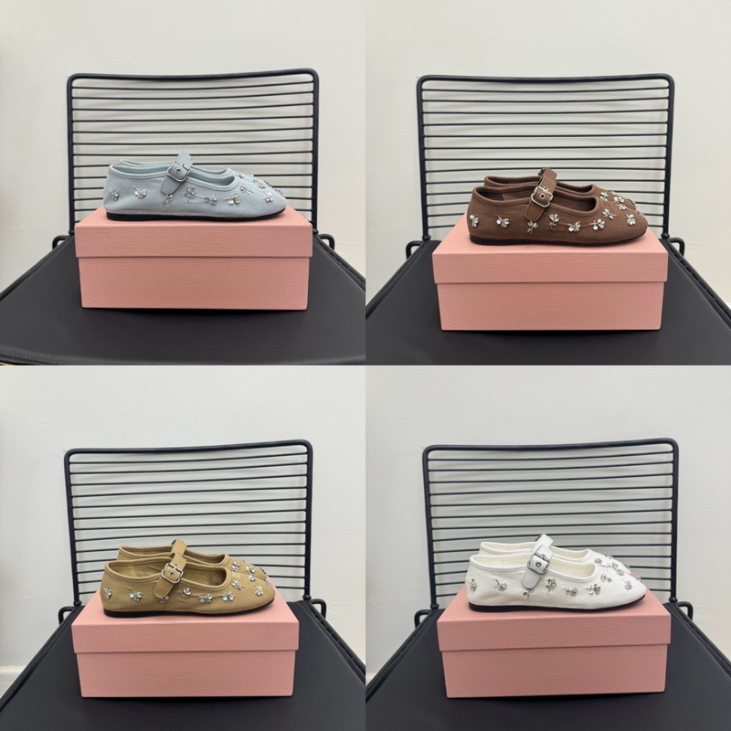 Loafers Female Flat Mary Jane Shoes Leather Wool Material Crystal Decor Embroidered Designer Classic Ballet Casual Shoes