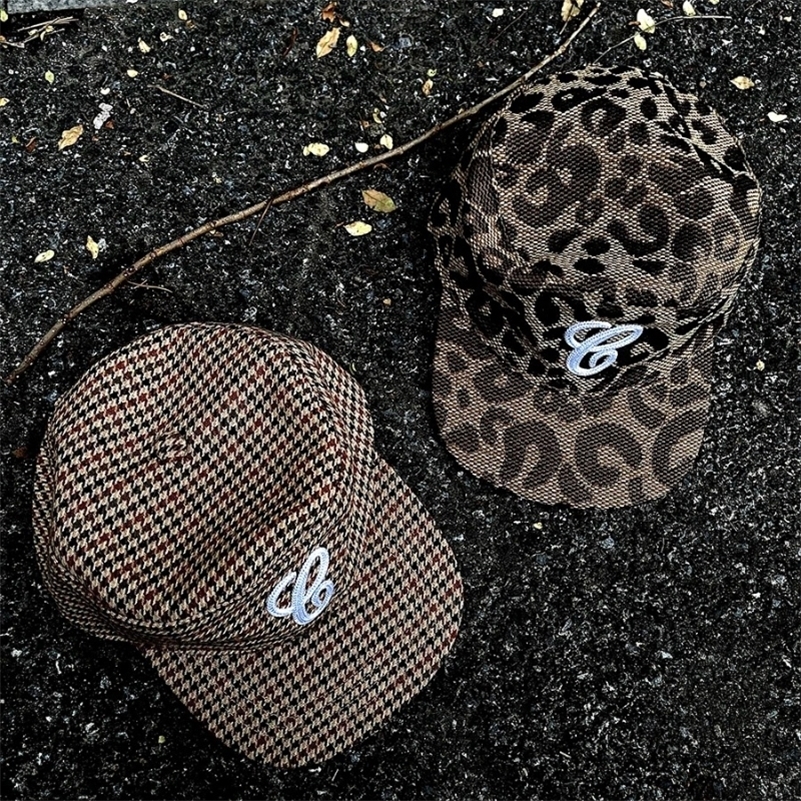 Korean Retro Flat-top Leopard Print Plaid Baseball Cap Womens Spring Autumn ed Cap Mens Sun Hat K-pop Girl Groups Cap 260612CJ