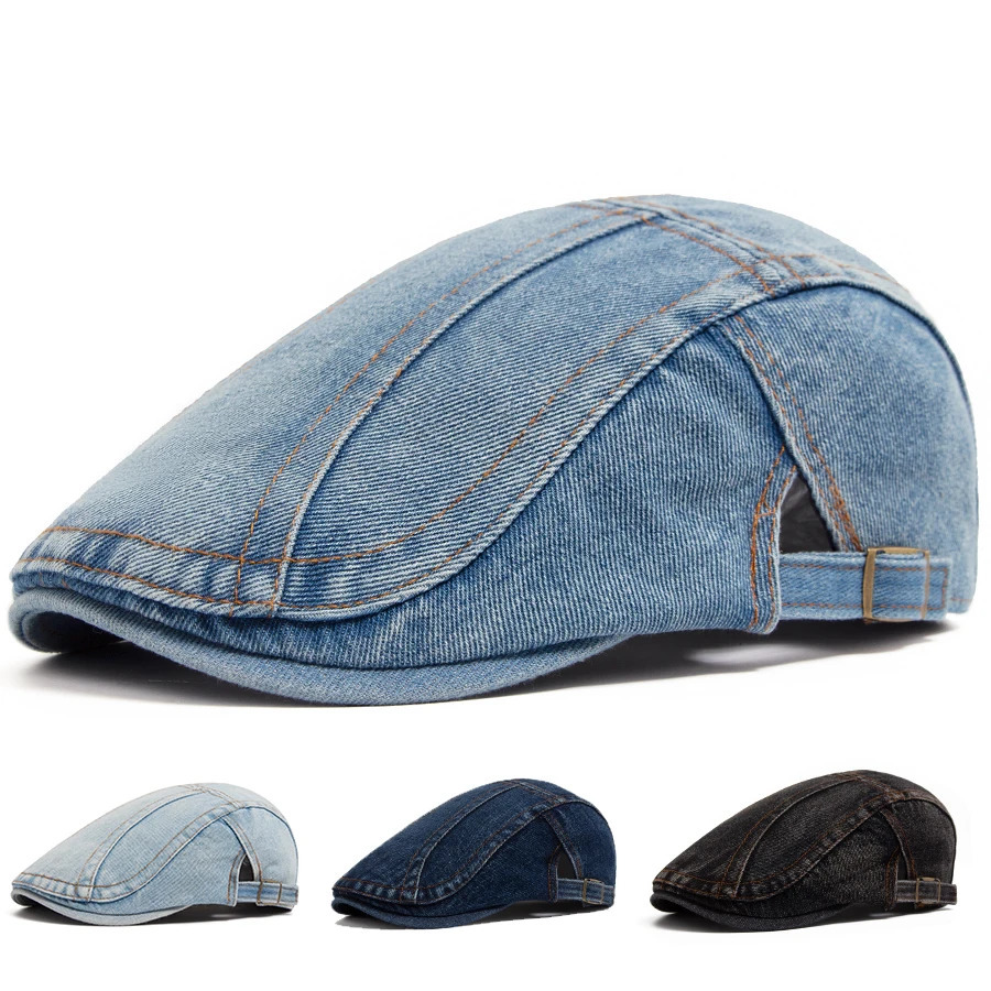 Womens Beret Fashion Denim Vintage sboy Cap For Men Summer Solid Washed Flat Caps Casual Female Visor Hat Unisex Adjustable260610