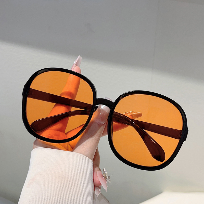 High quality Korean Style Trendy Personality Round Large Frame Face-Slimming Fashion Travel Street Photography Concave Shape Anti-Glare Sunglasses