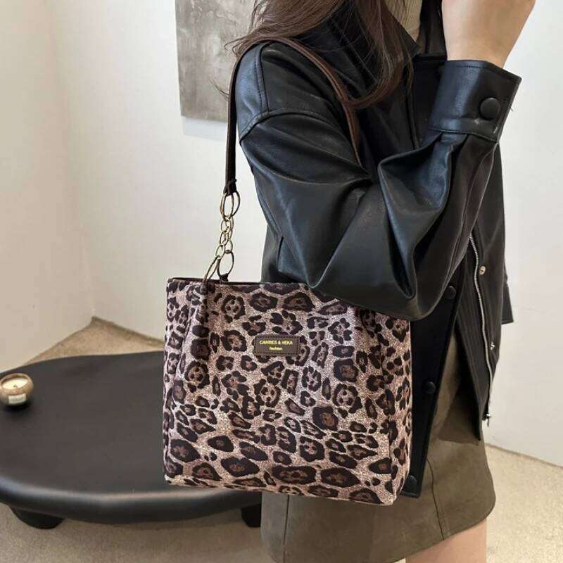 Vintage Leopard Print Tote Bag, Large Capacity Shoulder Purse with Faux Leather Handles for Daily Casual Commuter Underarm Bag