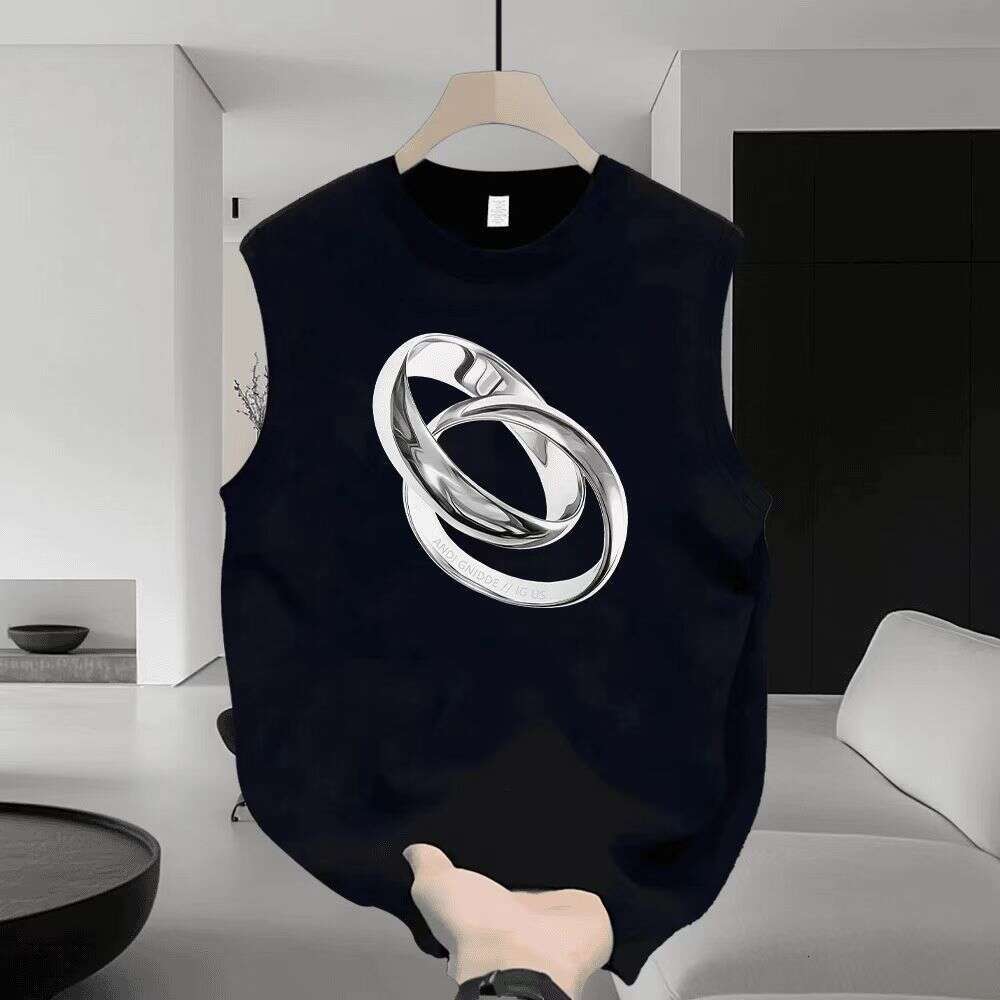 Men'S Sleeveless Cotton Vest Men'S Trendy Brand Vest For Daily Wear Summer Loose Fit Large Size Sporty Fashion Round Neck Top