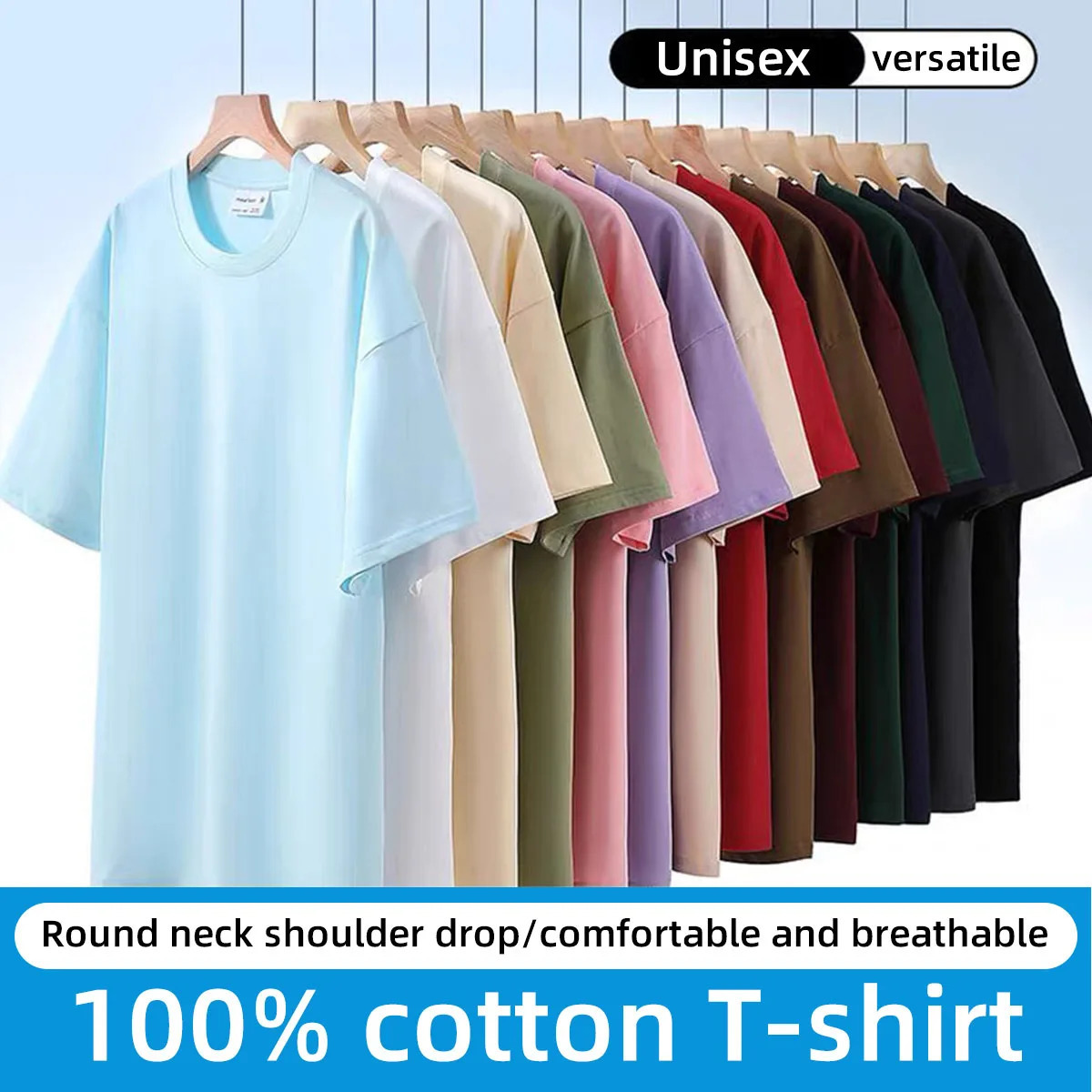 100 Pure Cotton T-Shirt With Round Neck Shoulder n For Both Men Women Summer Solid Color Short Sleeved Casual Loose Fit 260609