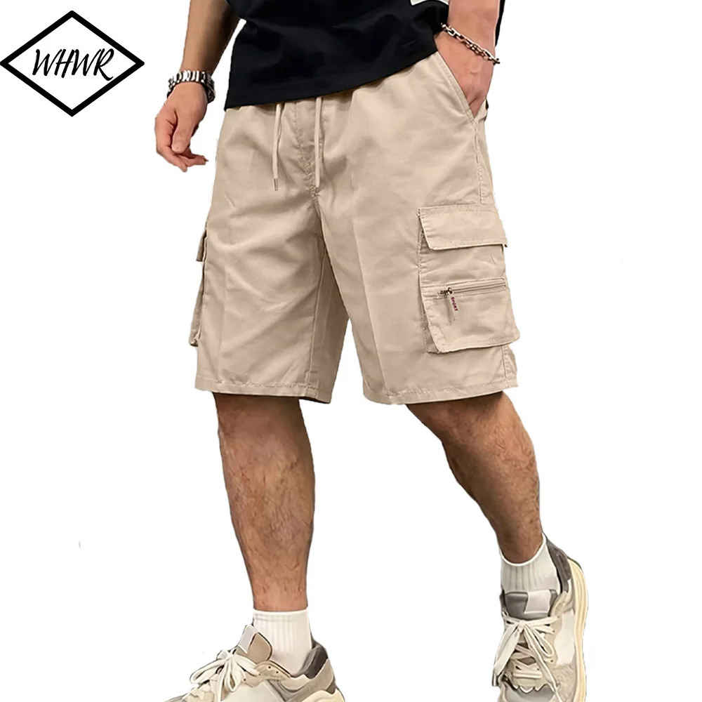 Mens Straight Cargo Shorts Lightweight Breathable Solid Color Drawstring Waist with Zipper Pockets Casual Summer Short Pants 260613