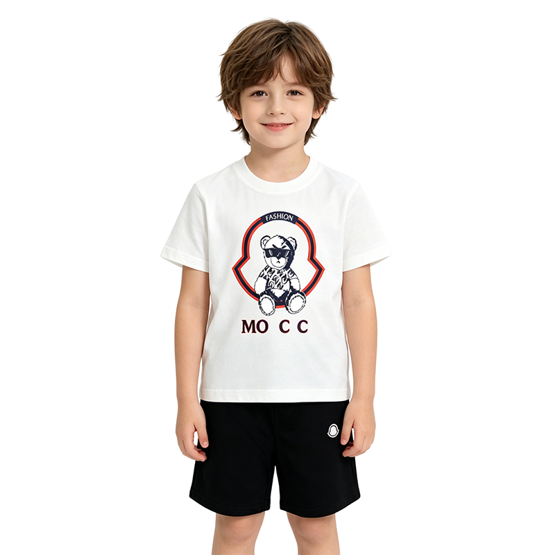 Designer Kid Clothing Kids Bear Print Short Sleeve T-Shirt Shorts Set Casual Cotton Blend 2 Piece Outfit Summer Loose Sportswear For Boys Girls