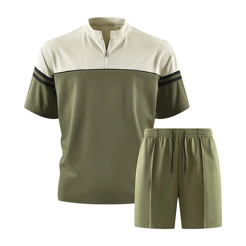 Summer Arrival Classic Fashion Sporty Fitness Running Short Sleeve Polo Shirt Set Mens Casual Loose Oversized TwoPiece