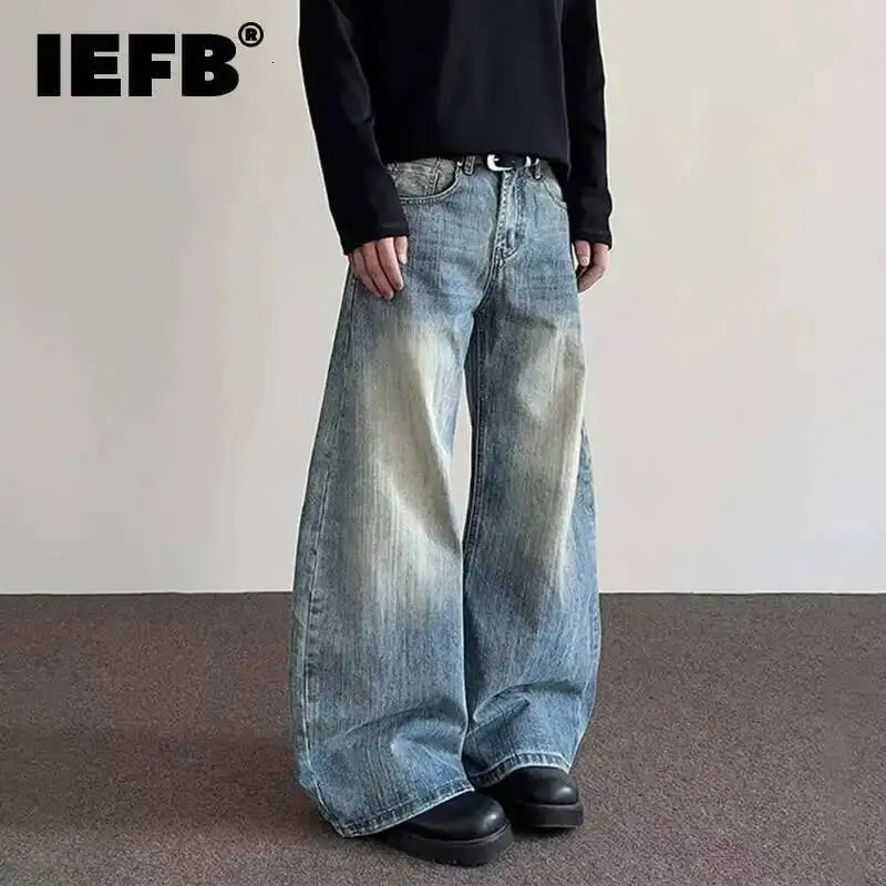 IEFB Mens Jeans American Style High Street Cleanfit Curved Knife Male Flared Straight Leg Trousers Trendy Bottoms 9W1488 260613