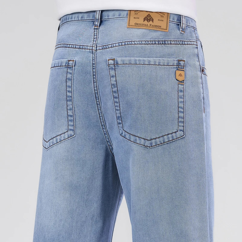 2026 Spring Summer Ice Silk Thin Denim Jeans For Men Blue Straight Stretch Cotton Pants Business Casual Lightweight Trousers 260613