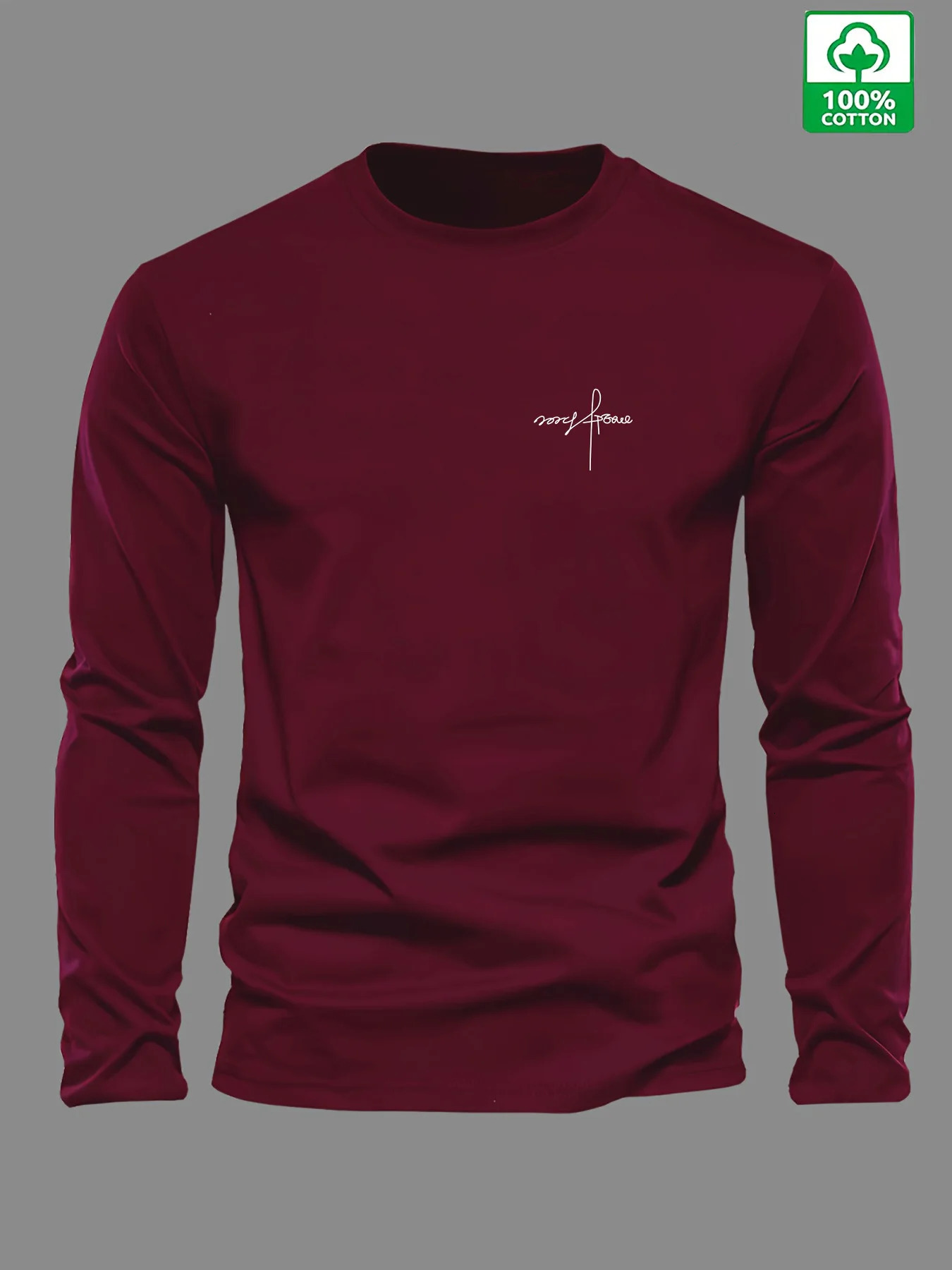 Mens 100 pure cotton loose and comfortable sports and leisure letter printed round neck long sleeved T-shirt top 260610