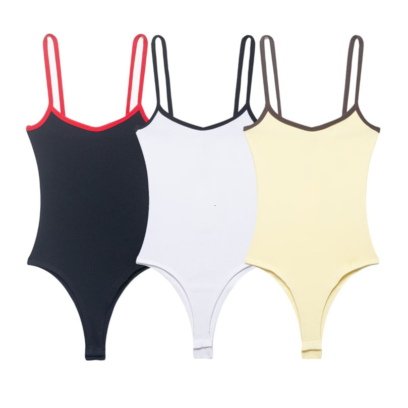 Womens Bodysuit 2026 Fashion Spring Summer Colorblock Trim Jumpsuit for Women Chic Personality Spaghetti Strap 260611