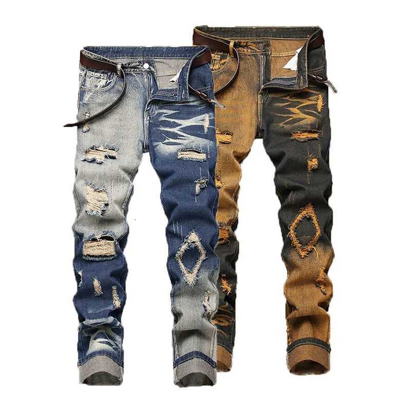New Retro Jeans Mens Straight Leg Pants Ripped Jeans Fashionable Casual Pants Trousers Pants Street Wear Clothing T260410