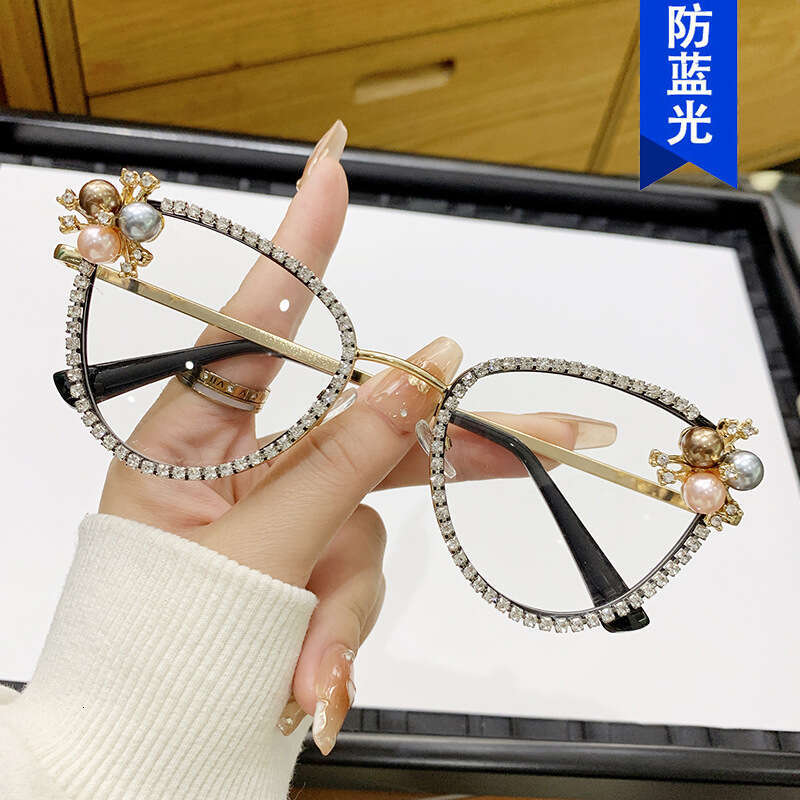 Luxury Brand Designer Sunglasses Kedun Triangular Cat Eye Diamond-Studded Flat Lens 2025 New Anti-Blue Light Luxury Eyeglass Frame Pearl Retro Perso