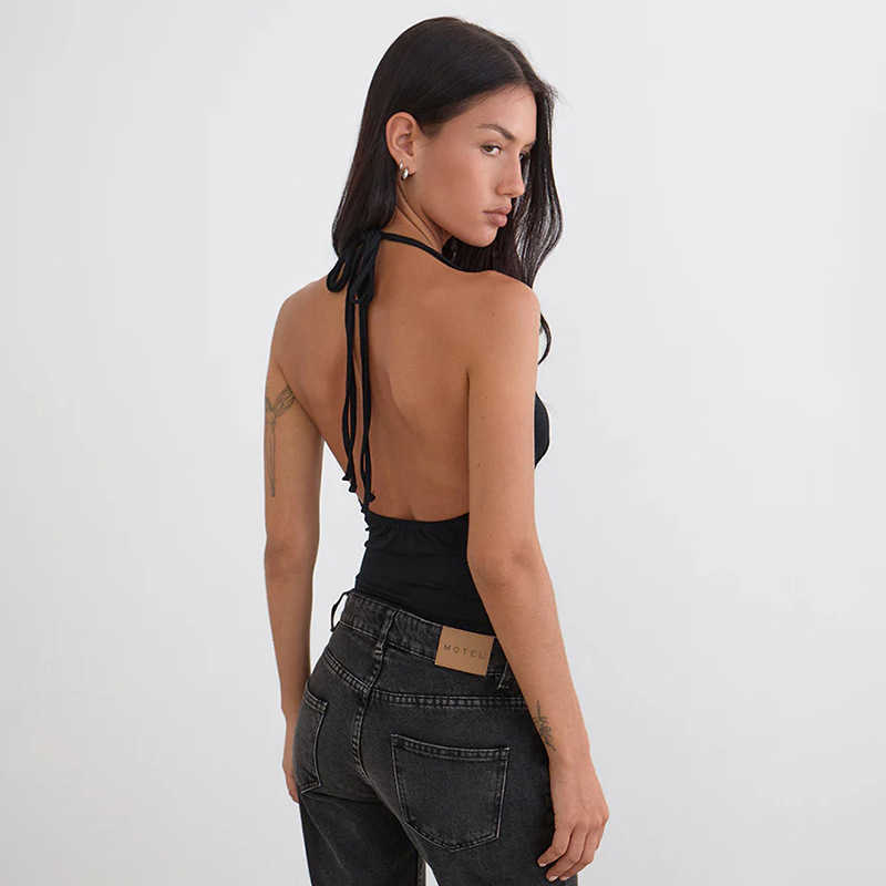 C26TP070 Spring/Summer New Hot Girl Style Rivet Halter Neck Tie Backless Camisole Top L260612