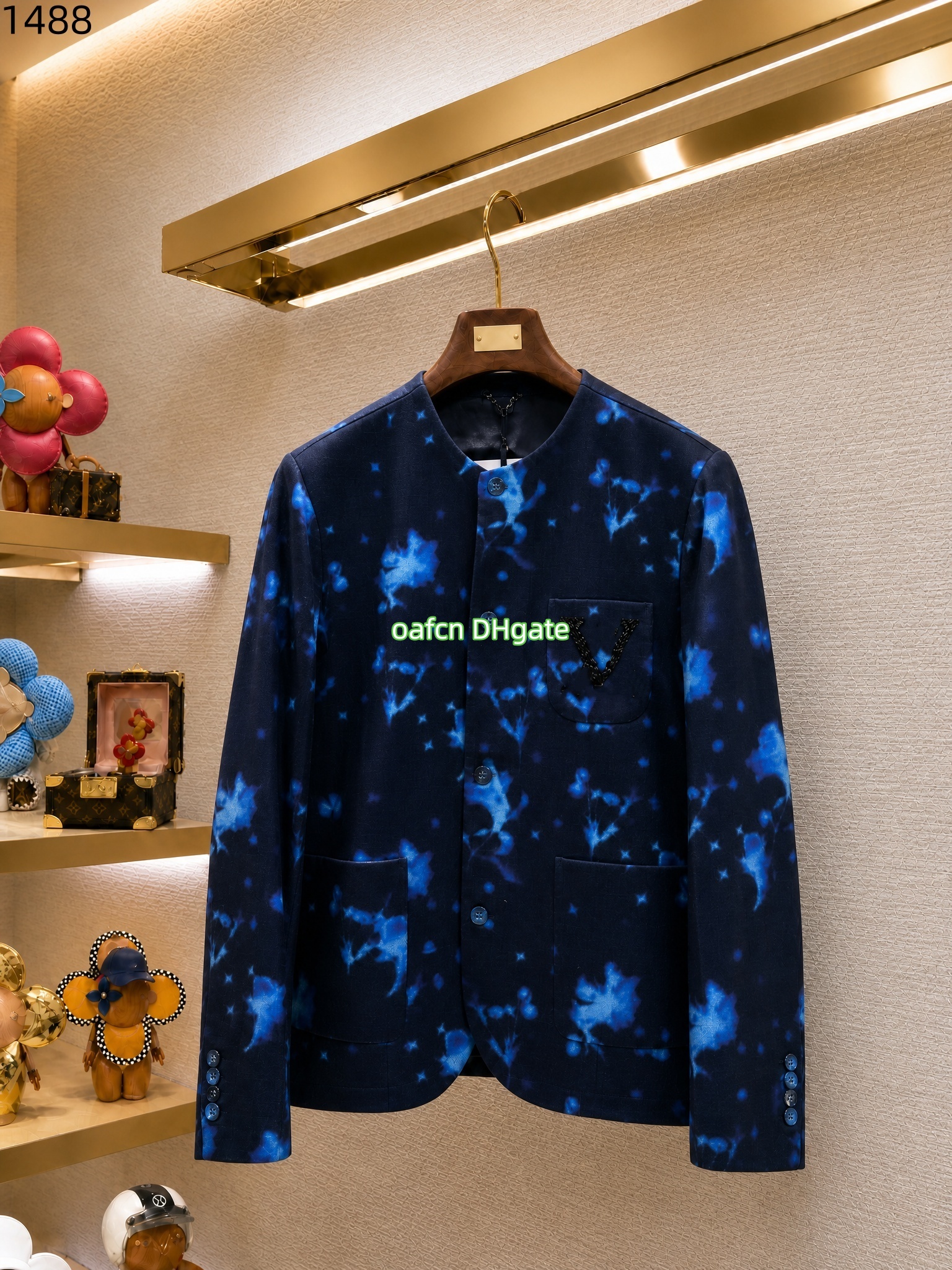 Designer Jackets long sleeved Clothing Fashion Men Outwear Windbreaker Bomber Coat Sports Outdoor Jacket Starry Night Blue Collarless Nail Bead Logo