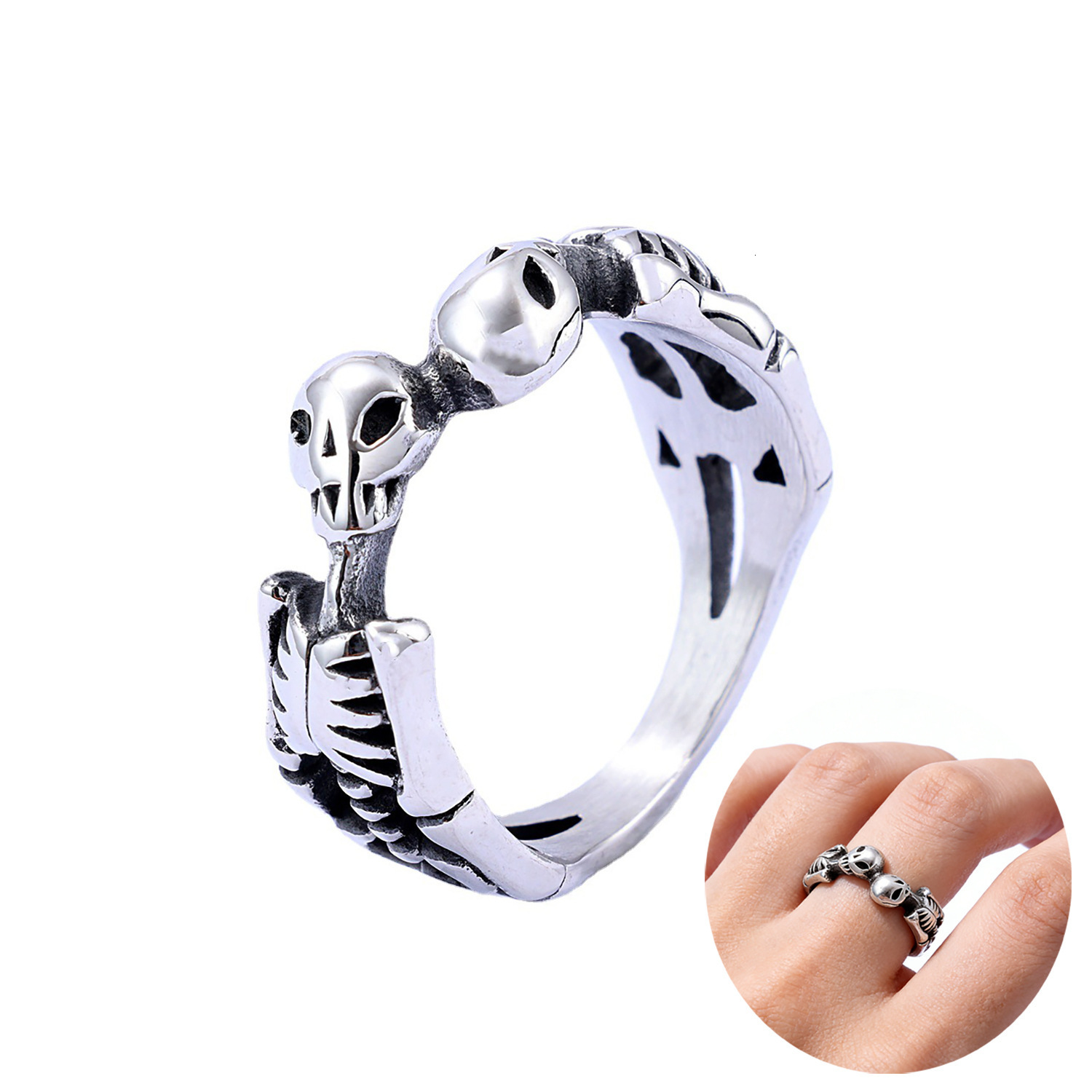 High quality Popular stainless steel with element, unique punk style hip-hop trendy skull ring
