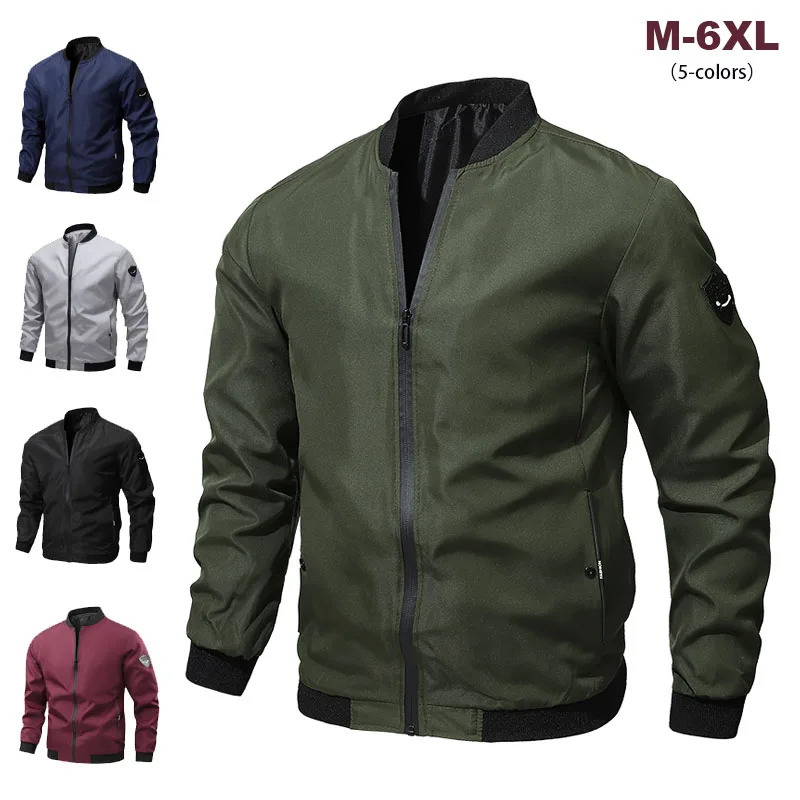2026 Mens Spring Baseball Jacket Casual Plus Size Windproof Zip Up Solid Color Coat Sports Style Daily Street Wear 260613