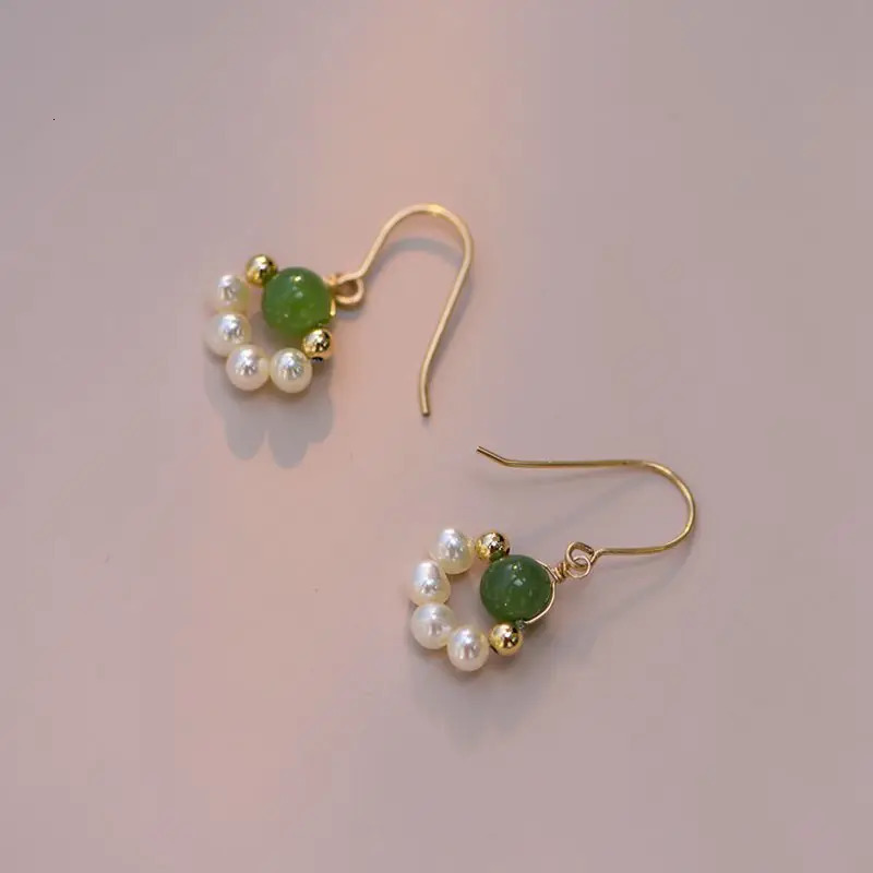 100 Natural Baroque Freshwater Pearl Jade Stone 14K Gold Filled Ladies Drop Earrings Not Allergic For Women Birthday Gifts 260612