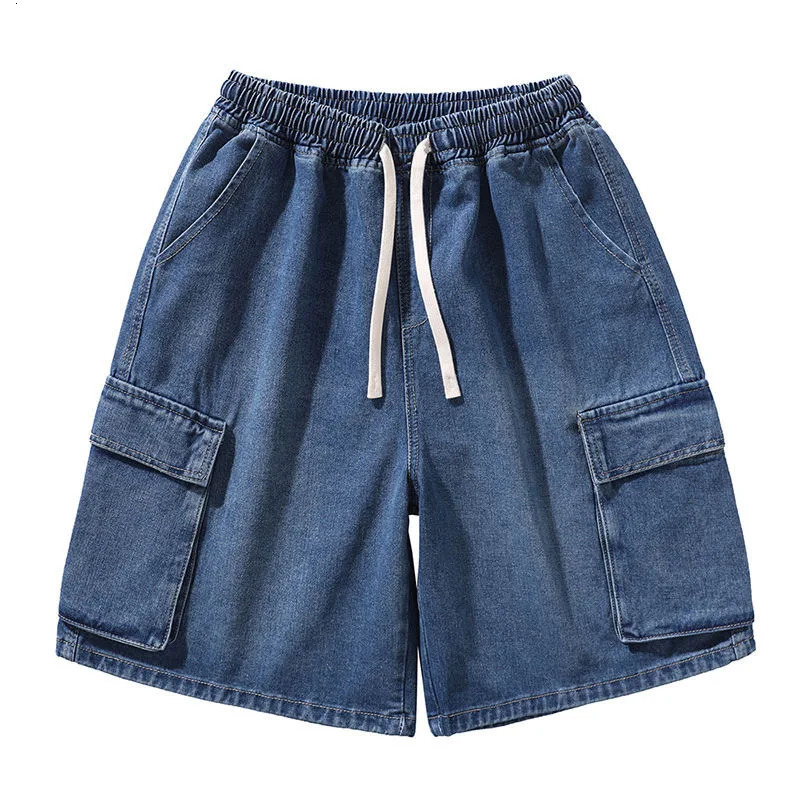 Summer mens denim shorts street wear retro Korean Harajuku pocket jeans hiphop work pants style 260612