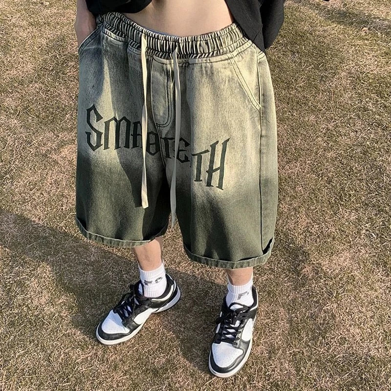 Male Bermuda Denim Shorts Loose Elastic Waist Gradient Mens Short Jeans Pants Distressed in Retro Jorts Korean Fashion Xxxl 260609BANJIA