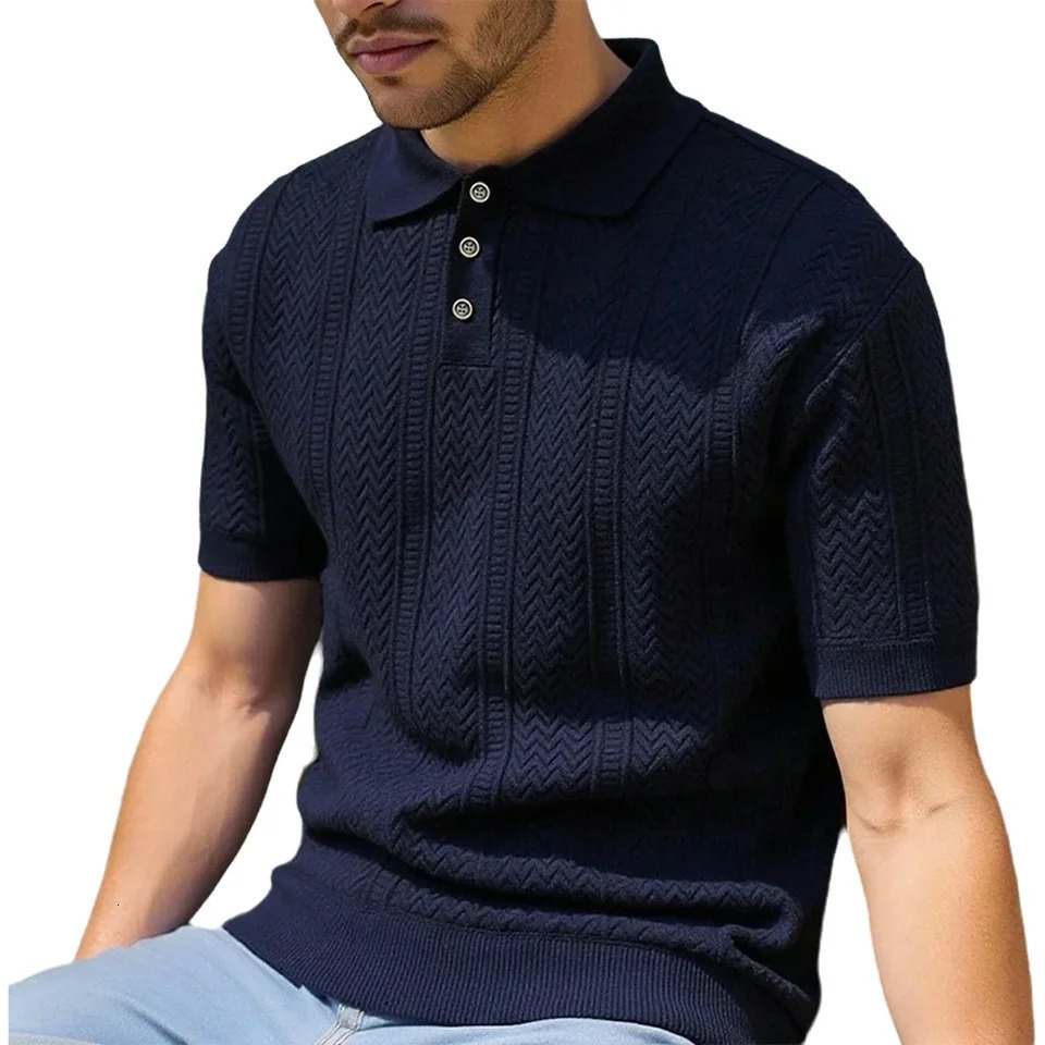 US Size Mens Knit Shirt Short Sleeve Classic Fit Polo Shirts Solid Button Up Spring Summer Pullover 260612BANJIA