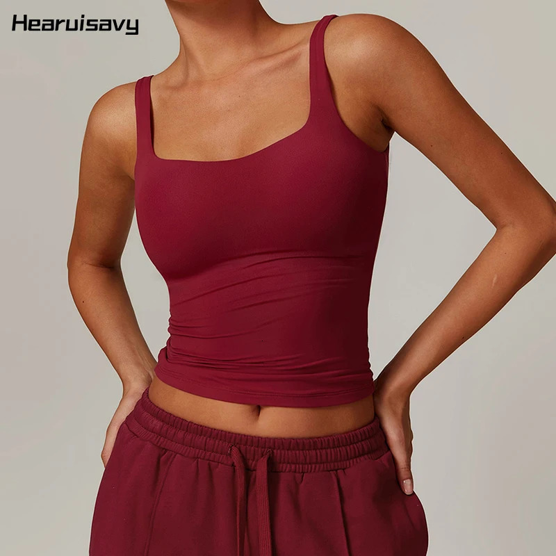 Hearuisavy Summer Womens Sports Bra Square Neck Tight Yoga Tank Top Gym Running Breathable Casual Vest Comfort Fit Workout Top 260612