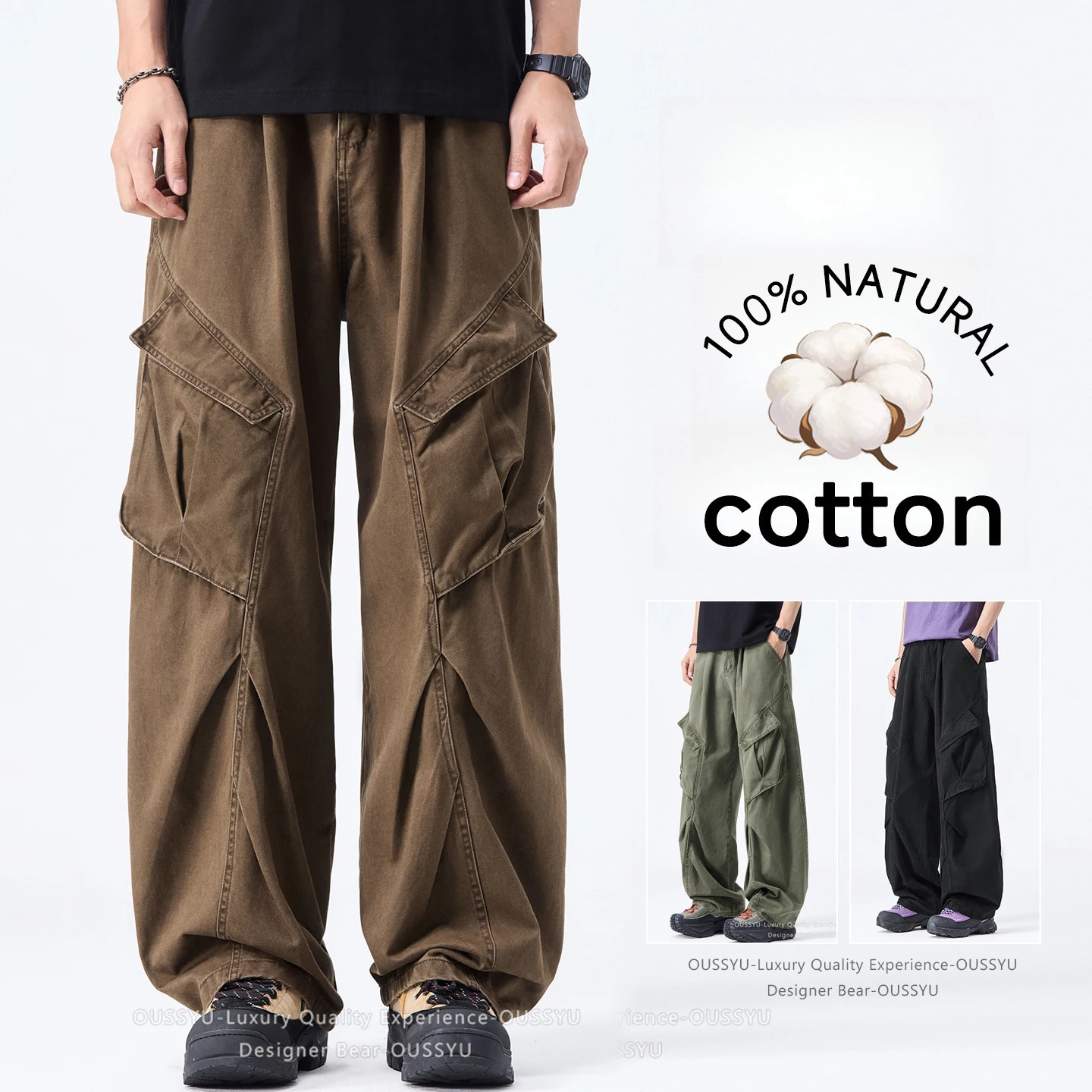High Quality Mens American Vintage Cargo Pants 100 Baggy Wide-leg n Sense Multi-pocket Casual Camo Trousers Man 260612