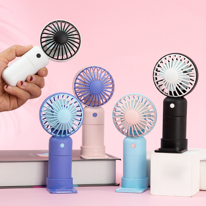 Color Block Mini Hand Fan USB Recharge Quiet Desktop Portable Gift Student Fan-image-1110381103
