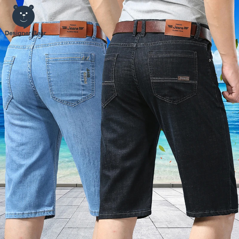 Summer Thin Mens Denim Knee Length Shorts Business Straight Work Bermuda Casual Jorts Jeans 34 for Men Plus Size 40 260612