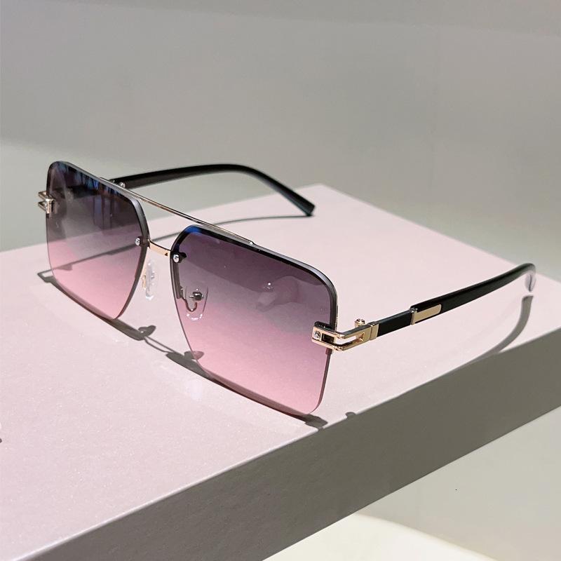 High quality 2026 New Half-Frame Slimming Men, Retro Double-Beam Square Frame Fashion Rimless Sunglasses for Women