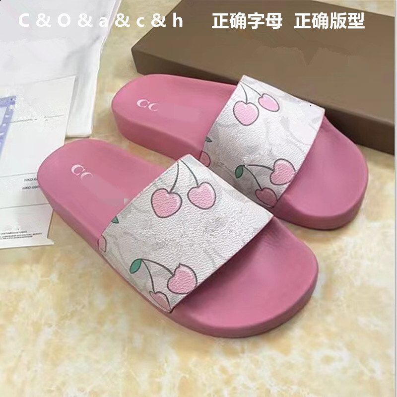 Top Quality Designer Cambodia Phnom Penh Vietnam Summer New Style Slippers Outdoor COA Letter Cherry Print Trendy Brand One-Word Slippers