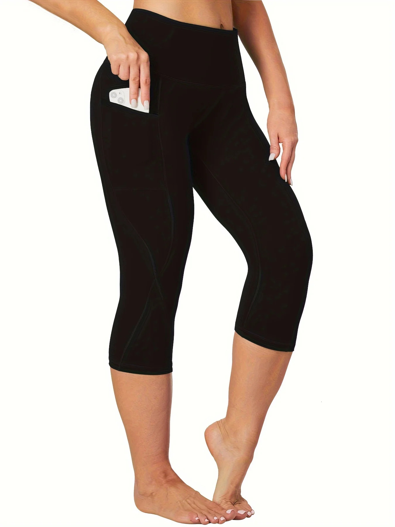 Womens Plus Size Leggings With Pockets Stretchy High Waisted Tummy Control Gym Black Color Plain Yoga Pants 260611