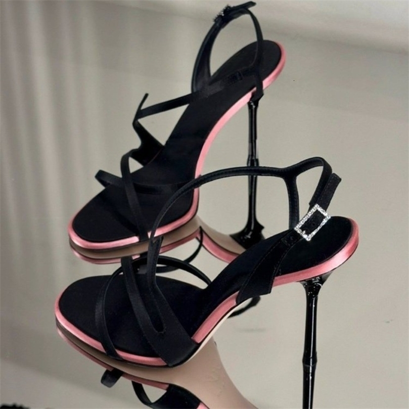 Satin Color Block Stiletto High Heels with One Belt 2026 Summer Temperament Versatile Sandals 260611