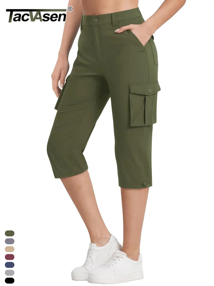 TACVASEN Summer Quick Dry Cargo Pants Womens Outdoor Hiking Knee Length Joggers Lightweight Waterproof Shorts 6 Pockets 260611