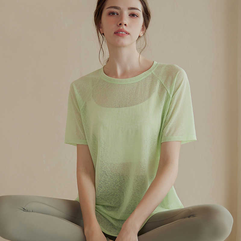 Camicia allentata da yoga per donna Maglietta sportiva leggera dimagrante T-shirt a maniche corte ad asciugatura rapida Nuovo abbigliamento fitness