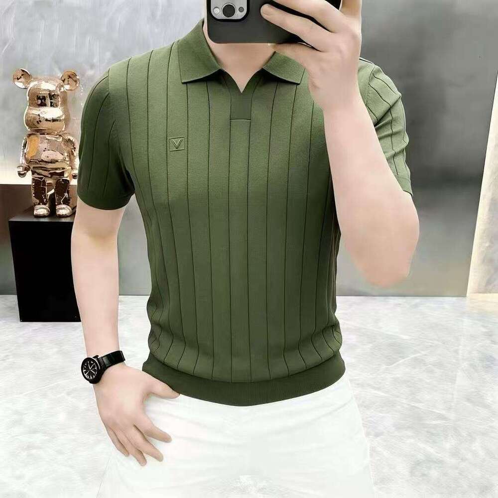 Luxury Brand Designer Clothes 2026 Summer High-End Collared Knit Short-Sleeve T-Shirt For Men, Light Luxury Men's Clothing