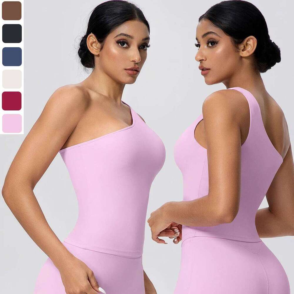 Sexy Solid Color Summer Single Bra Backless Slant Shoulder Workout Top Gym Sports Running Cycling Yoga Vest W260613