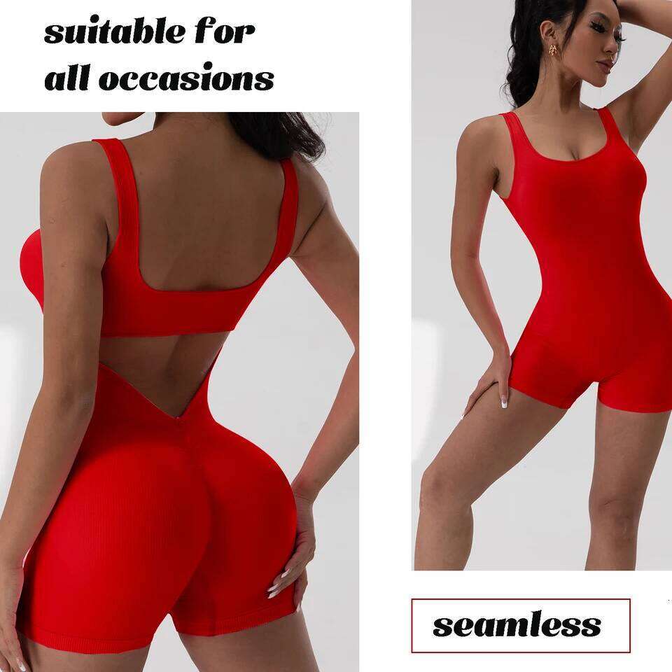 Tummy Control Backless Yoga Suit U Neck Sleeveless Sports Seamless Jumpsuit Threaded Stretch Women Bodysuit Without Bust Pads W260613