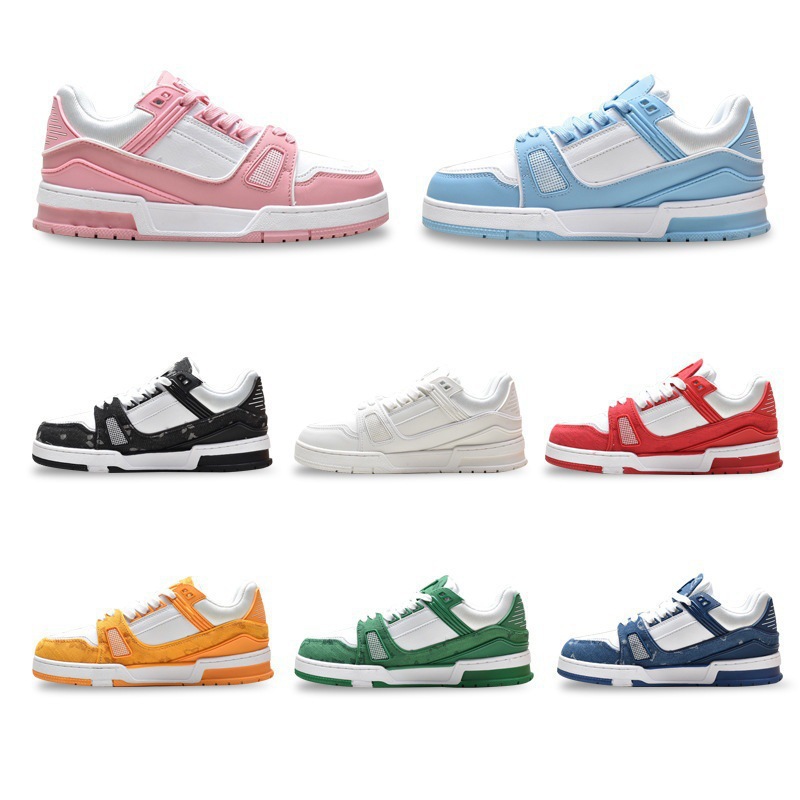 designer shoes sneakers shoe chaussure trainers Leather Mesh Low Top Lace Up Casual Skate Sneakers Two Tone Color Block Flat Rubber Sole Street Walk