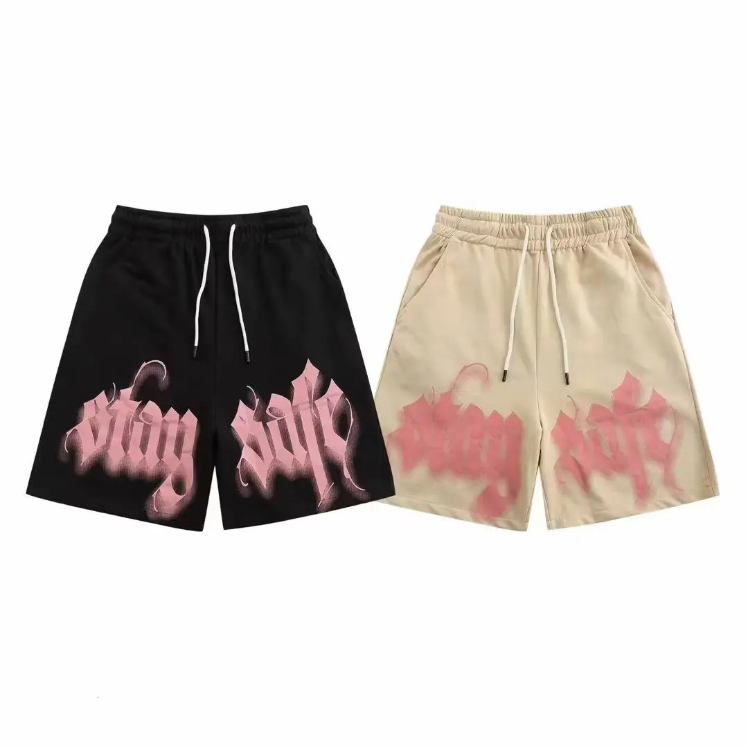 American Trend Retro Sports High Street Pink Letters Versatile Summer Shorts Casual Printing Loose Shorts for Men 260609
