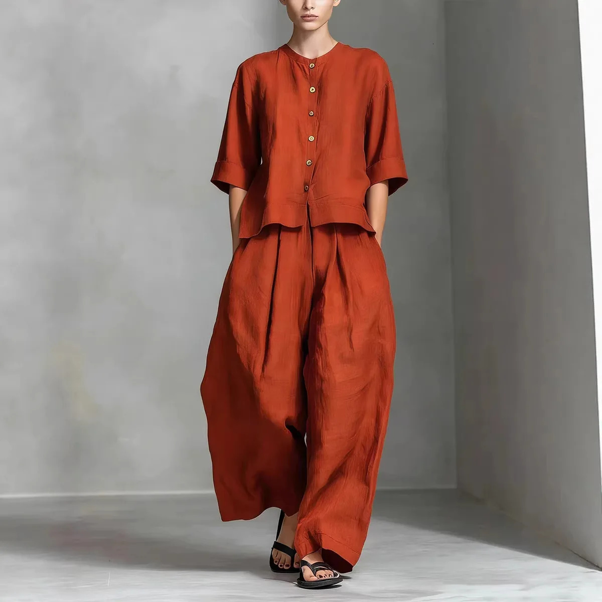 2026 Womens Fashion Set Elegant Sleeveless Tank Top Modern Wide Leg Pants 2Piece Outfits Summer Casual Solid Color 260609