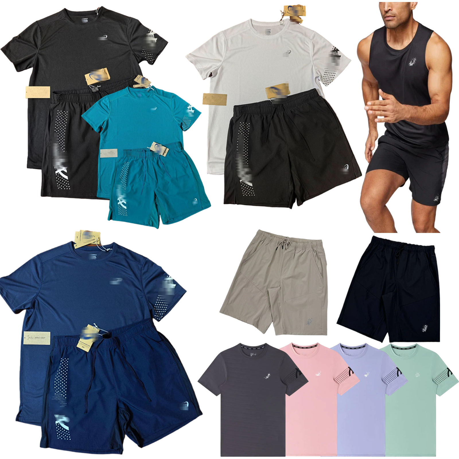 Asicsly Tracksuit Ensemble Homme Mens Shorts T Shirt Miller Sets Shorts Tracksuit T Shirt Gym Wear Running Pantalon Short Sports Wear Quick Dry Surv